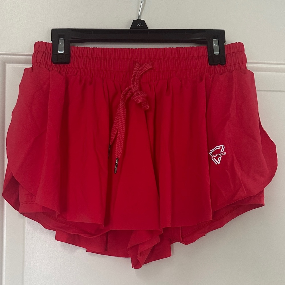 Women’s Red Athletic Skort Shorts with Drawstring Waist